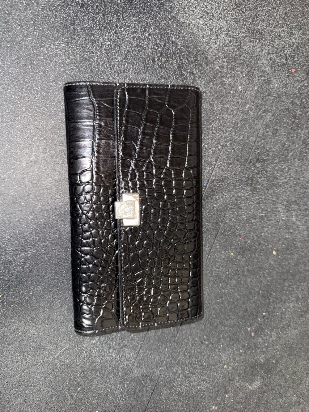 Tignanello Black Croc-Embossed Wallet with Silver Accent